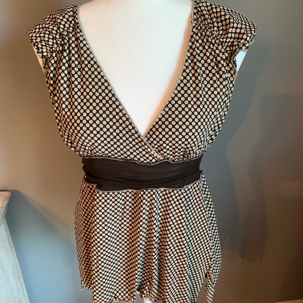 Max Studio top, brown w cream polka dot,  size M